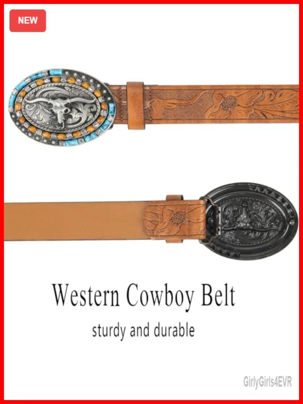 Vintage Turquoise Oval Buckle PU Leather Cowboy Belt for Women Western